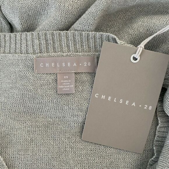 Chelsea28 V Neck Metallic Pullover Sweater Long Sleeve Grey Silver XS - Picture 7 of 9